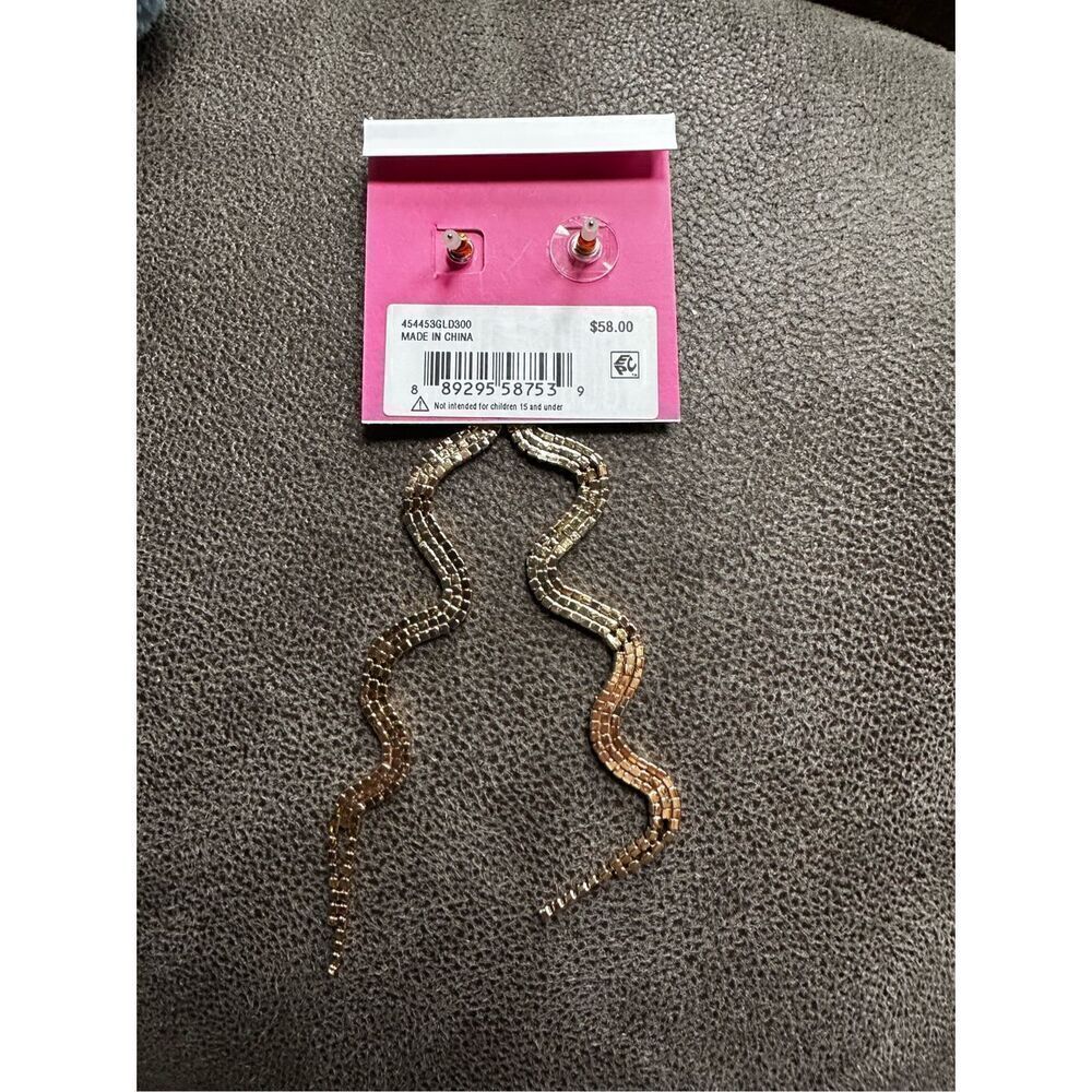 Betsy Johnson whimsical snake linear drop earrings, made with cut glass and gems - Picture 3 of 11